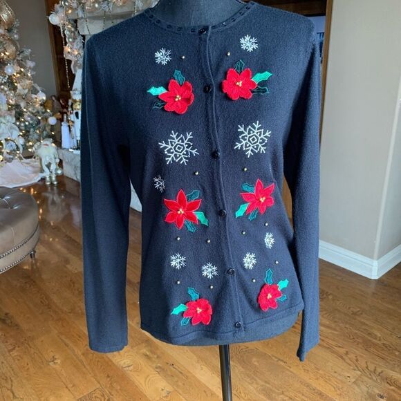 Vintage Crystal Kobe Christmas Cardigan Sweater - Picture 5 of 12